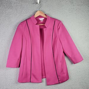Allison Daley 12P Pink Diamond Texture Stand Collar Open Front Work Blazer